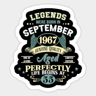 55th Birthday Decoration Legends Were Born In September 1967 55 years old Sticker